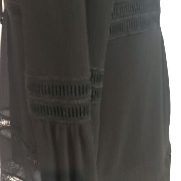 WHBM Karlee Boho Blouse Women's Size 8 Black Lace Trim Lace-Up Front Long Sleeve - Picture 9 of 16